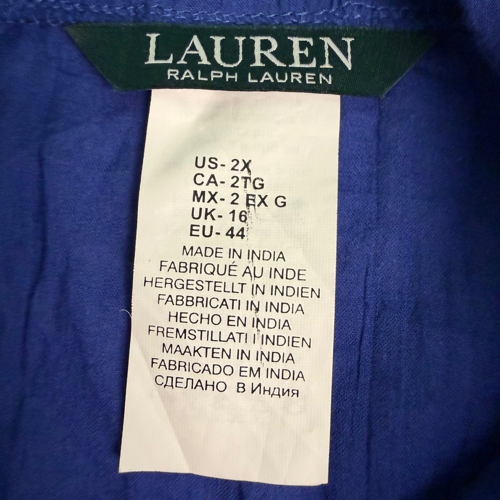 Lauren Ralph Lauren Womens 2X Cover Up Dress Blue Cotton Gauze V-Neck Swim - Picture 4 of 8